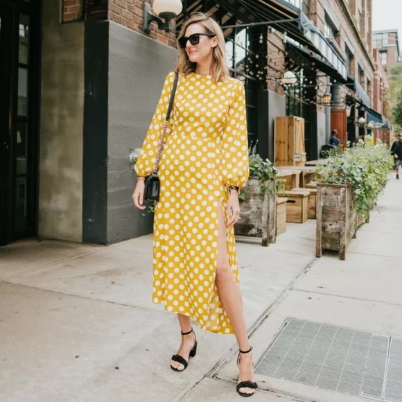 Topshop Dresses & Skirts - Top Shop Mustard Yellow Polka Dot Midi Dress